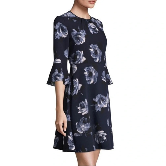 KATE SPADE Night Rose Crepe Star Bright Rich Navy Dress Floral Feminine Size 10 - Picture 2 of 10